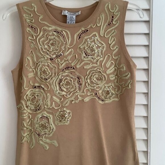EMBELLISHED VISCOSE GOLD BEADS STRETCH WOMAN SLEEVELESS TOP SIZE 12 - Picture 1 of 7